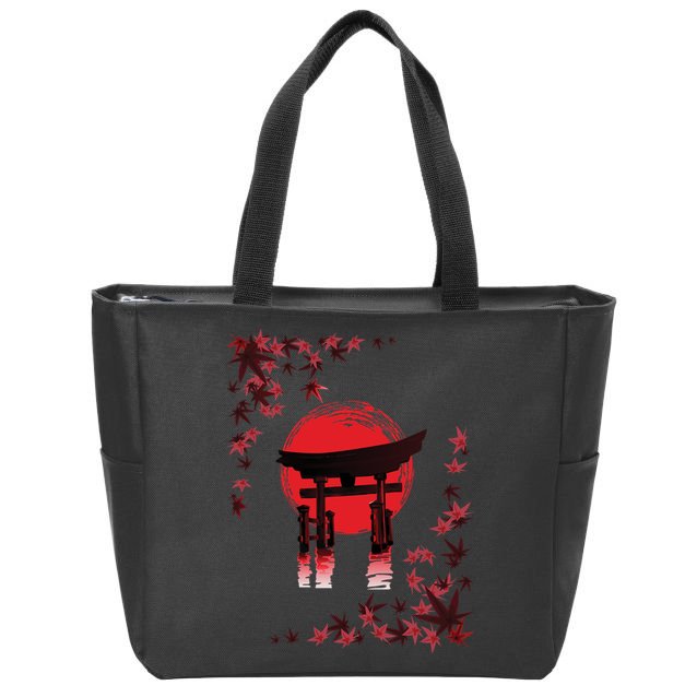 Torii Arch Sunset Maple Leaves Red Sun Zip Tote Bag