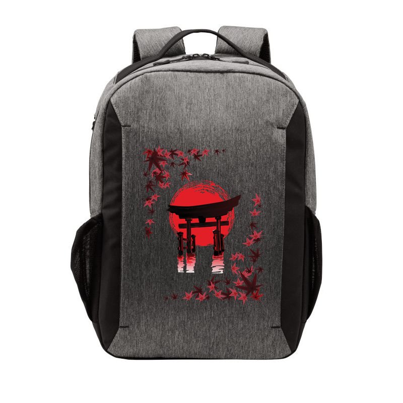 Torii Arch Sunset Maple Leaves Red Sun Vector Backpack