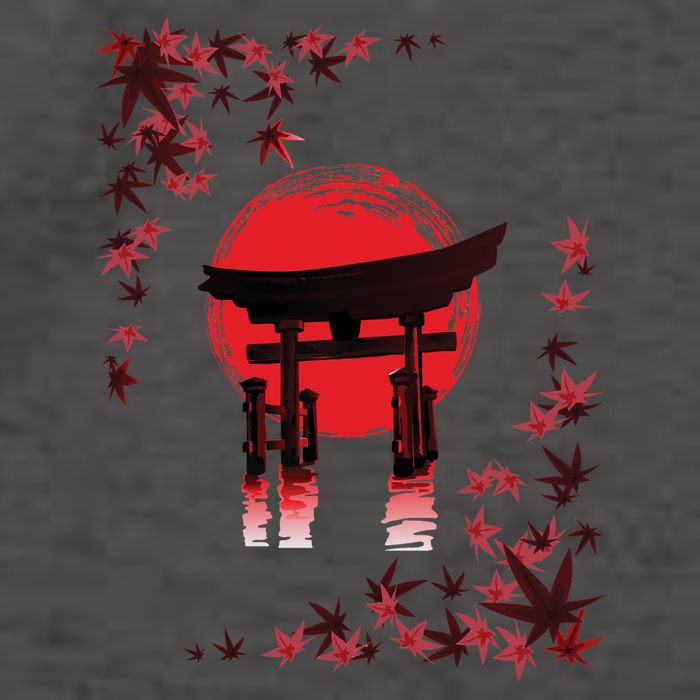 Torii Arch Sunset Maple Leaves Red Sun Vector Backpack