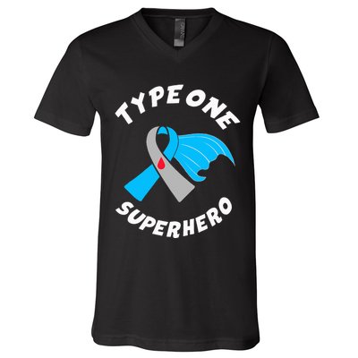 Type One Superhero Type 1 Diabetes Awareness V-Neck T-Shirt