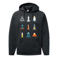 Types of Space Rockets Astronaut Gift Performance Fleece Hoodie