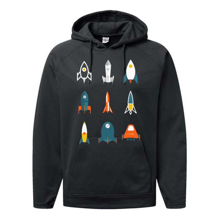 Types of Space Rockets Astronaut Gift Performance Fleece Hoodie