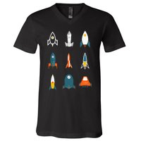 Types of Space Rockets Astronaut Gift V-Neck T-Shirt