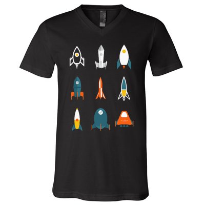 Types of Space Rockets Astronaut Gift V-Neck T-Shirt