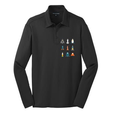 Types of Space Rockets Astronaut Gift Silk Touch Performance Long Sleeve Polo