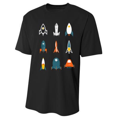 Types of Space Rockets Astronaut Gift Performance Sprint T-Shirt