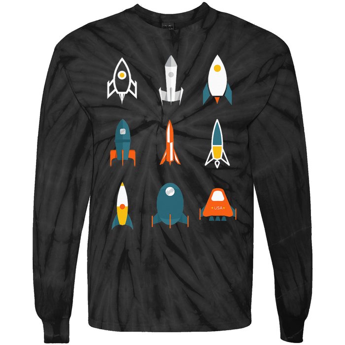 Types of Space Rockets Astronaut Gift Tie-Dye Long Sleeve Shirt