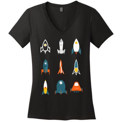 Types of Space Rockets Astronaut Gift Women's V-Neck T-Shirt