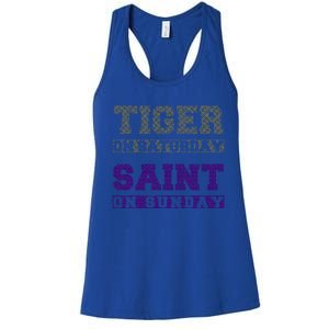 Tiger On Saturday Saint On Sunday  Women's Racerback Tank