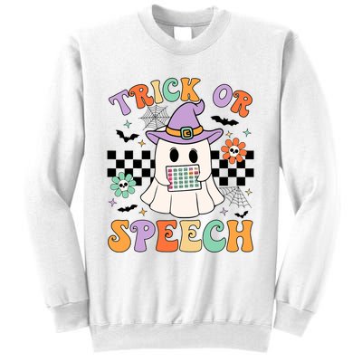 Trick Or Speech Retro Slp Halloween Speech Therapy Halloween Cute Ghost Sweatshirt