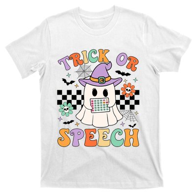 Trick Or Speech Retro Slp Halloween Speech Therapy Halloween Cute Ghost T-Shirt