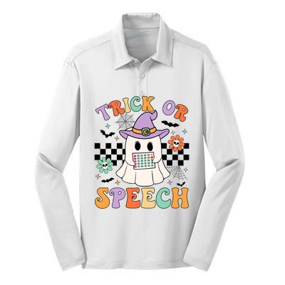 Trick Or Speech Retro Slp Halloween Speech Therapy Halloween Cute Ghost Silk Touch Performance Long Sleeve Polo