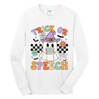 Trick Or Speech Retro Slp Halloween Speech Therapy Halloween Cute Ghost Tall Long Sleeve T-Shirt