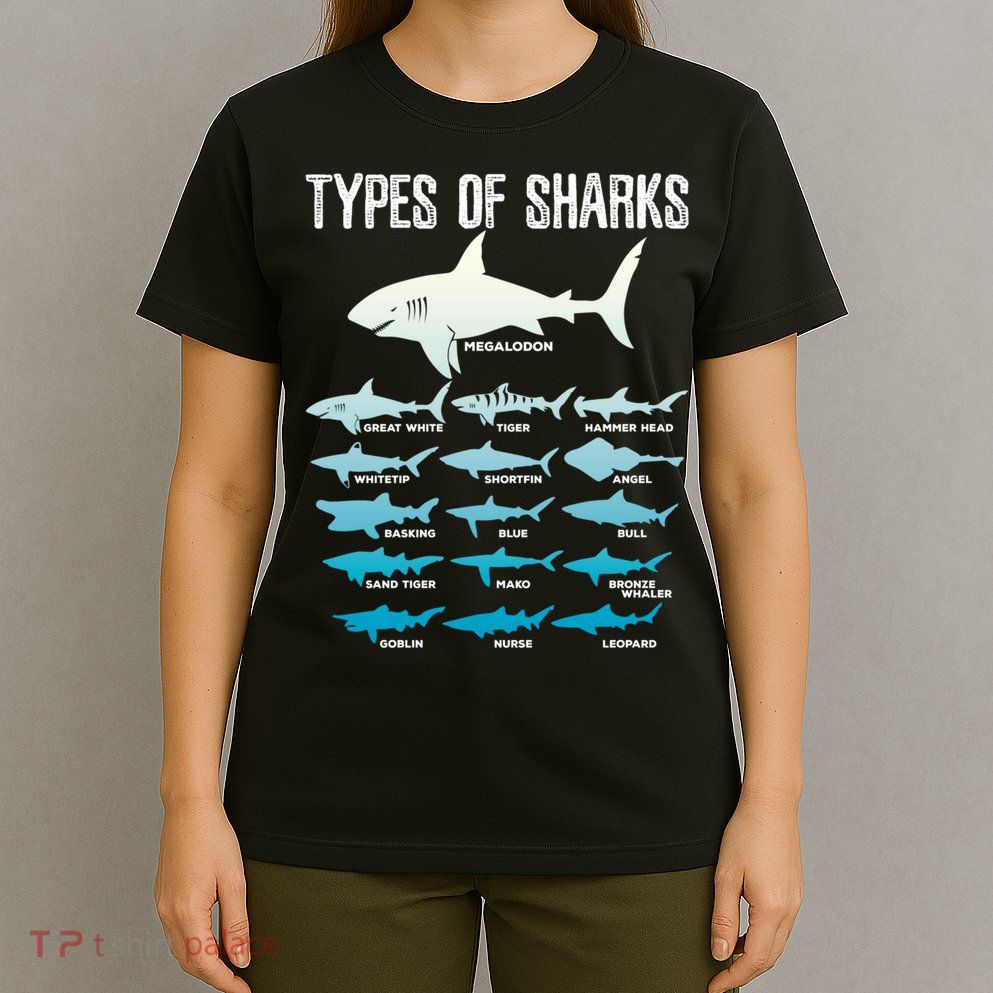 Types Of Sharks Marine Biologist 16 Shark Lovers Gift T-Shirt