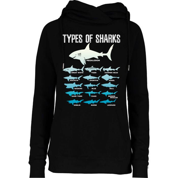 Types Of Sharks Marine Biologist 16 Shark Lovers Gift Womens Funnel Neck Pullover Hood