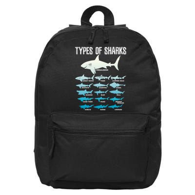 Types Of Sharks Marine Biologist 16 Shark Lovers Gift 16 in Basic Backpack