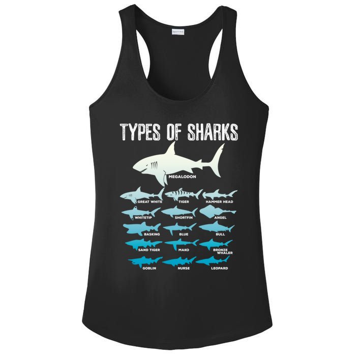 Types Of Sharks Marine Biologist 16 Shark Lovers Gift Ladies PosiCharge Competitor Racerback Tank