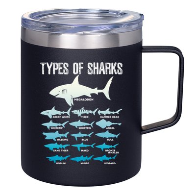 Types Of Sharks Marine Biologist 16 Shark Lovers Gift 12oz Stainless Steel Coffee Mug