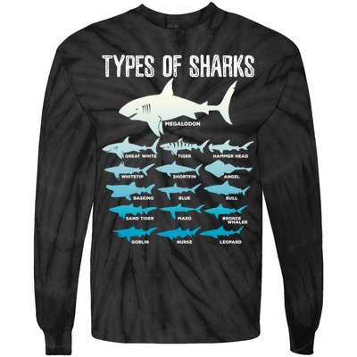 Types Of Sharks Marine Biologist 16 Shark Lovers Gift Tie-Dye Long Sleeve Shirt