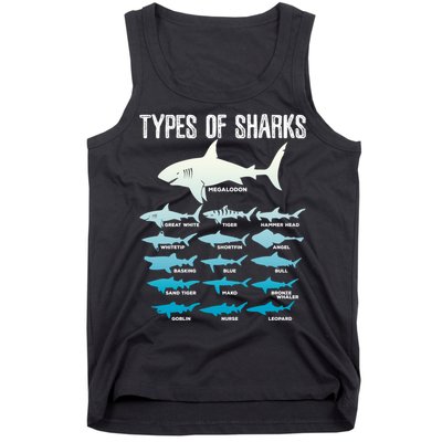 Types Of Sharks Marine Biologist 16 Shark Lovers Gift Tank Top