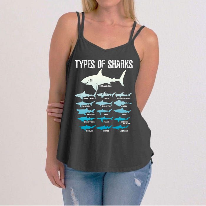 Types Of Sharks Marine Biologist 16 Shark Lovers Gift Women's Strappy Tank