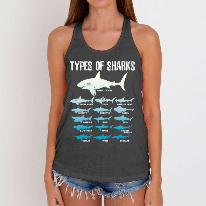 Types Of Sharks Marine Biologist 16 Shark Lovers Gift Women's Knotted Racerback Tank