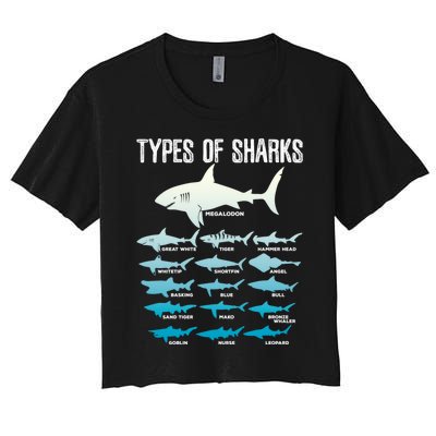 Types Of Sharks Marine Biologist 16 Shark Lovers Gift Women's Crop Top Tee