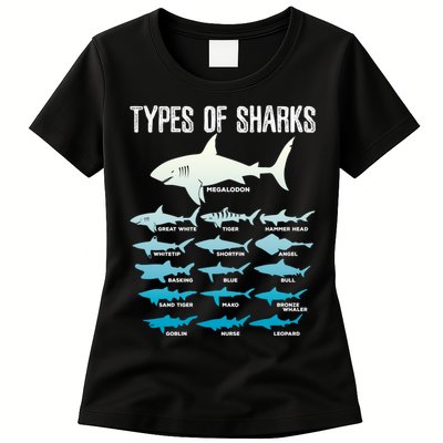 Types Of Sharks Marine Biologist 16 Shark Lovers Gift Womens T-Shirt