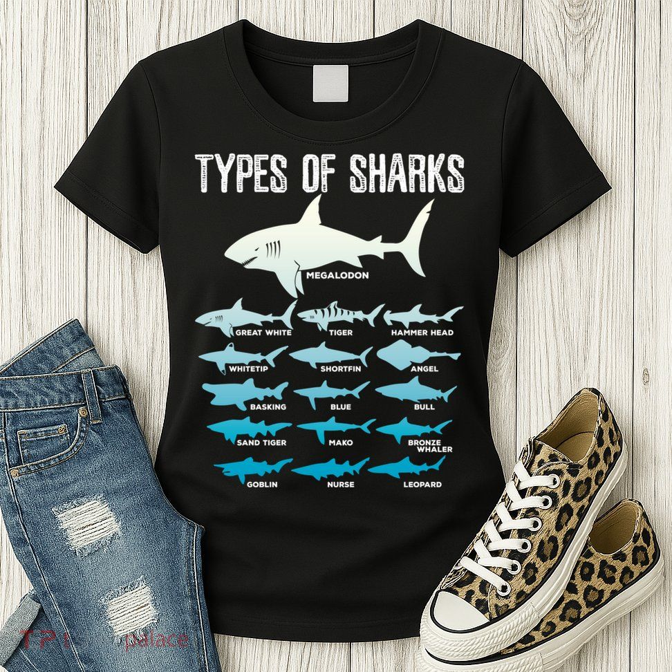 Types Of Sharks Marine Biologist 16 Shark Lovers Gift Womens T-Shirt