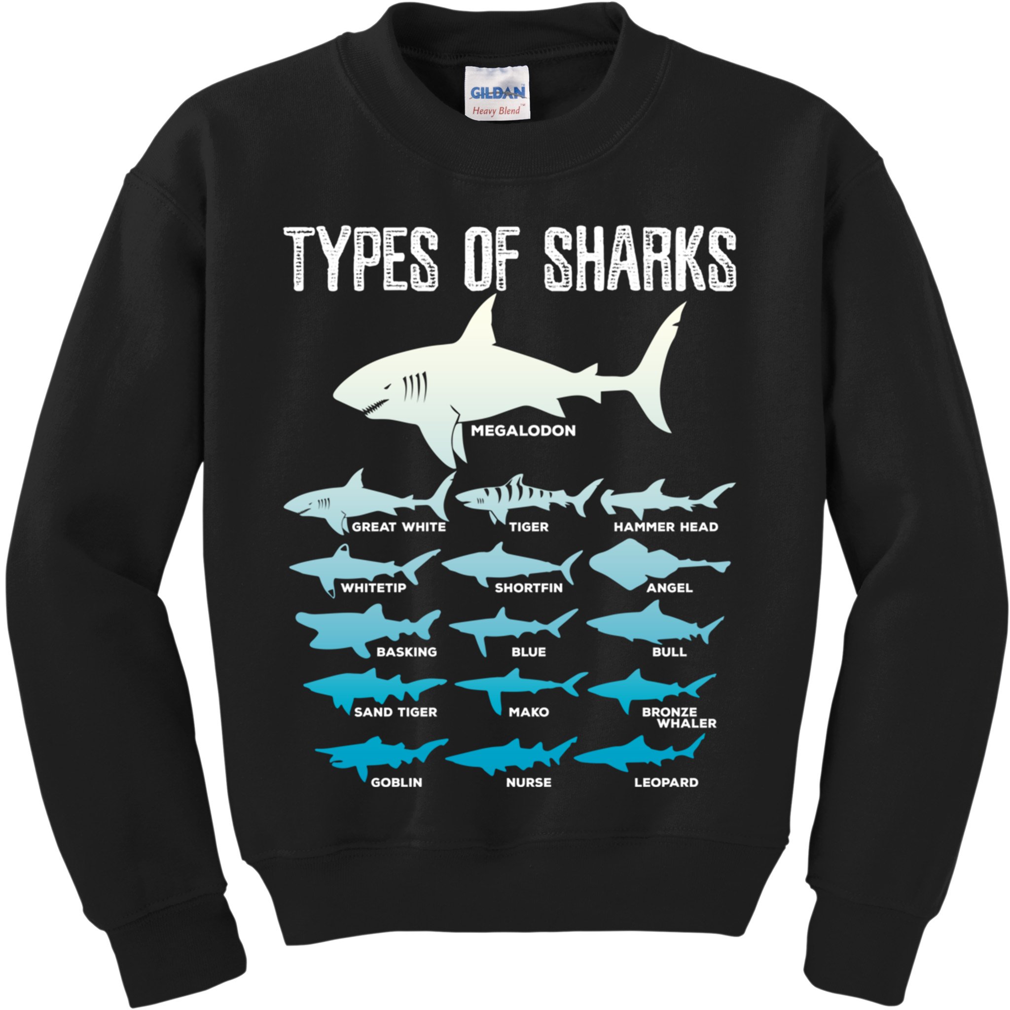 Types Of Sharks Marine Biologist 16 Shark Lovers Gift Kids Sweatshirt