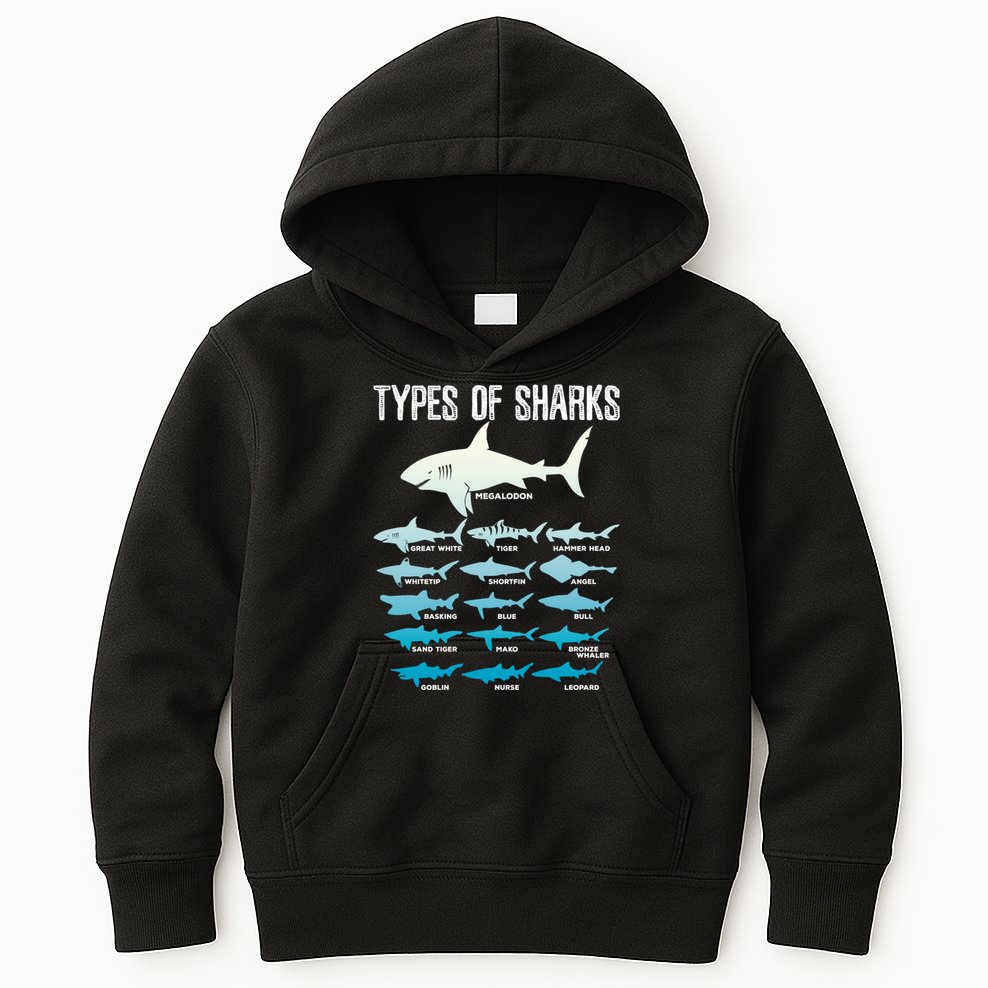 Types Of Sharks Marine Biologist 16 Shark Lovers Gift Kids Hoodie