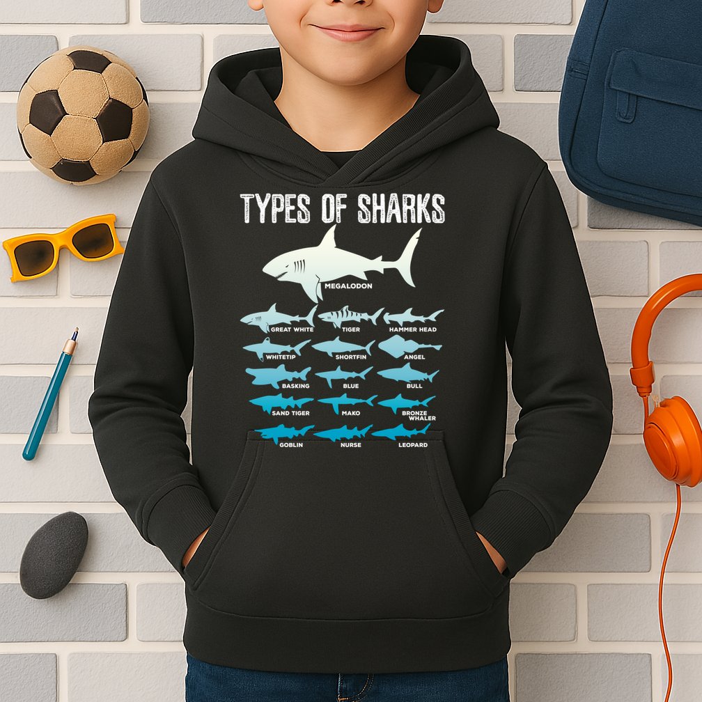 Types Of Sharks Marine Biologist 16 Shark Lovers Gift Kids Hoodie