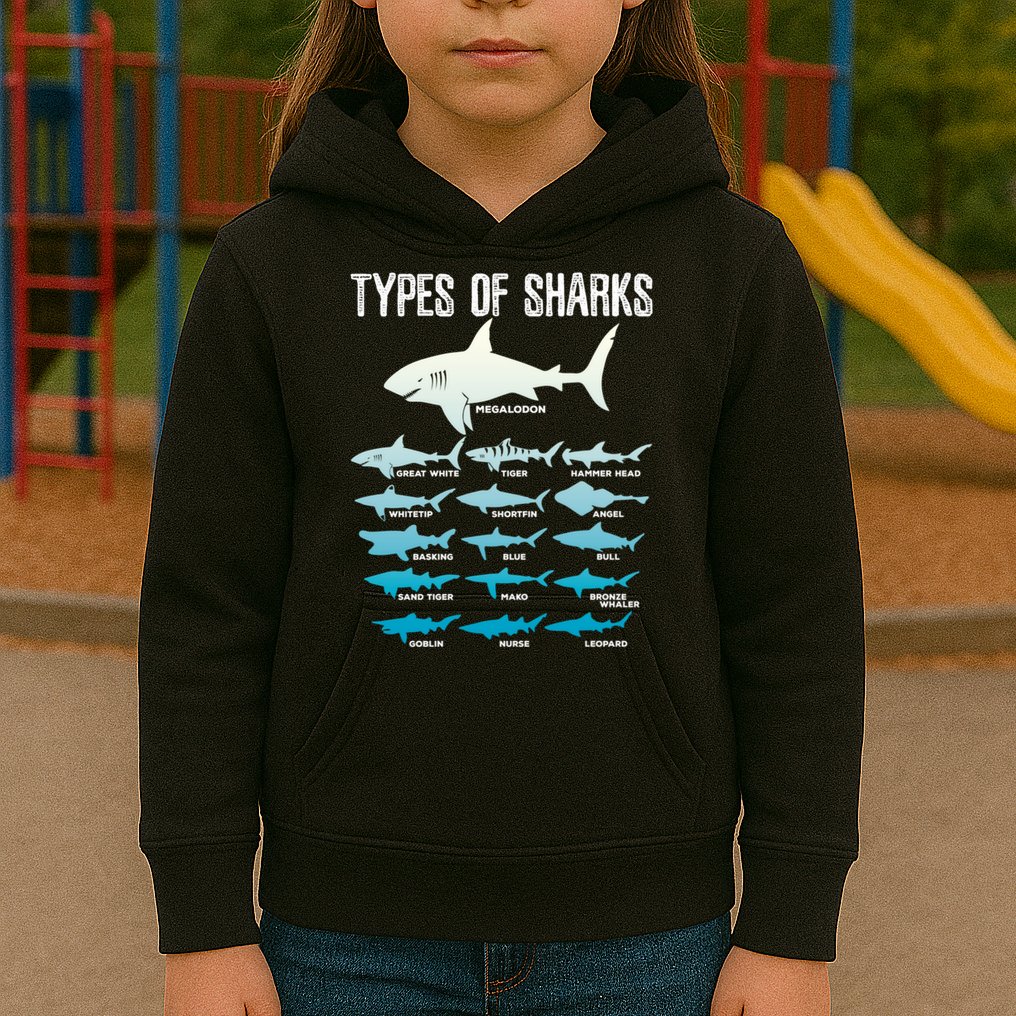 Types Of Sharks Marine Biologist 16 Shark Lovers Gift Kids Hoodie