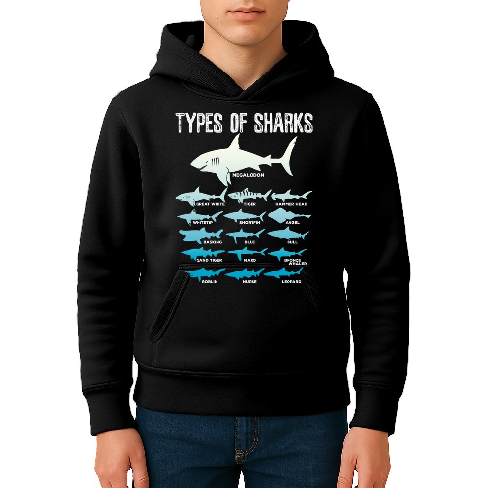 Types Of Sharks Marine Biologist 16 Shark Lovers Gift Kids Hoodie