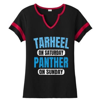 Tarheel on Saturday Panther on Sunday Fan Funny Vintage Ladies Halftime Notch Neck Tee