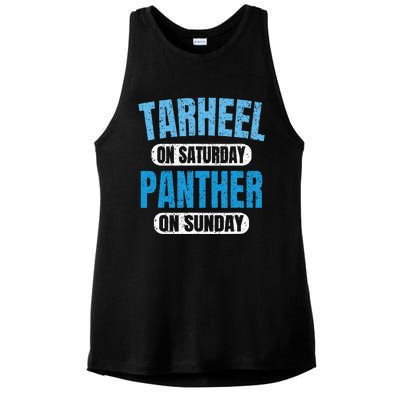 Tarheel on Saturday Panther on Sunday Fan Funny Vintage Ladies PosiCharge Tri-Blend Wicking Tank