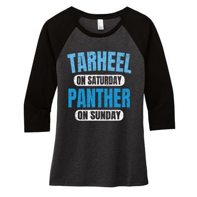 Tarheel on Saturday Panther on Sunday Fan Funny Vintage Women's Tri-Blend 3/4-Sleeve Raglan Shirt