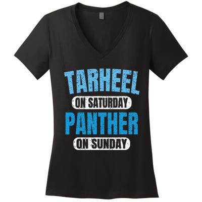 Tarheel on Saturday Panther on Sunday Fan Funny Vintage Women's V-Neck T-Shirt