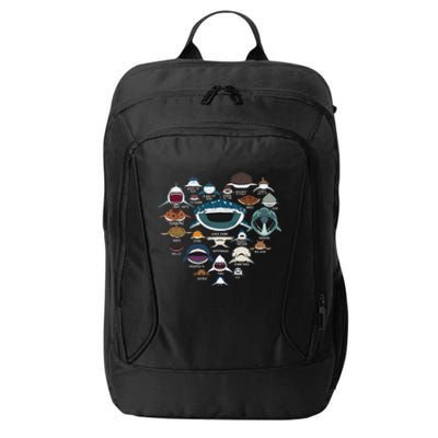 Types Of Shark Identification Shark Faces Tee Marine Biology City Backpack