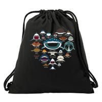 Types Of Shark Identification Shark Faces Tee Marine Biology Drawstring Bag