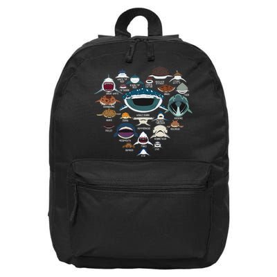 Types Of Shark Identification Shark Faces Tee Marine Biology 16 in Basic Backpack