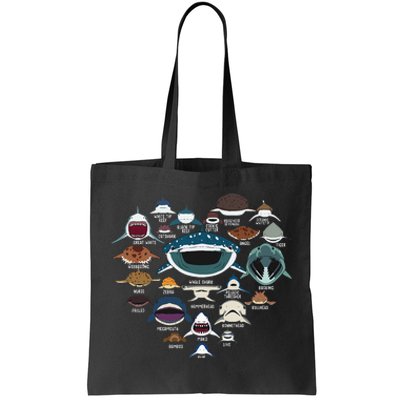 Types Of Shark Identification Shark Faces Tee Marine Biology Tote Bag