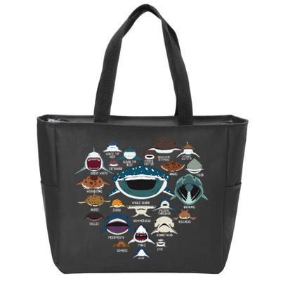 Types Of Shark Identification Shark Faces Tee Marine Biology Zip Tote Bag