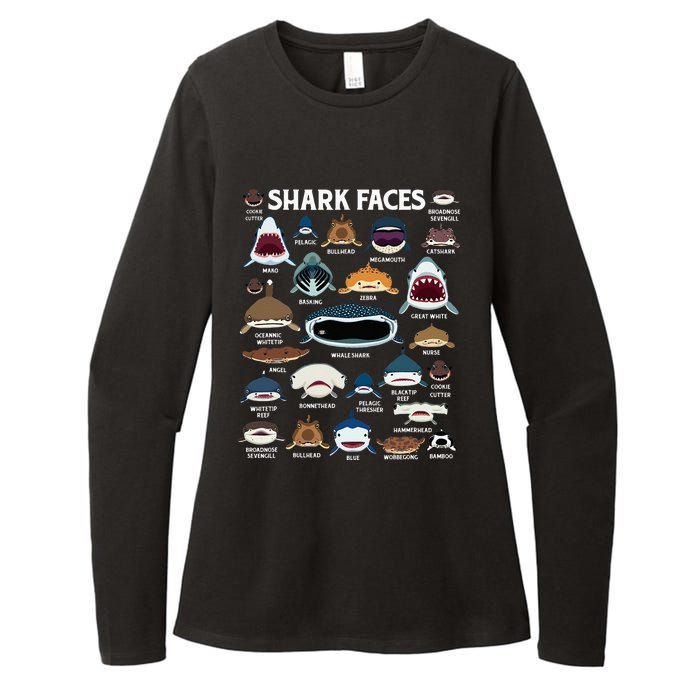 Types Of Sharks Faces Identification Birthday School Womens CVC Long Sleeve Shirt