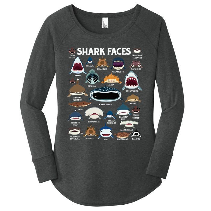 Types Of Sharks Faces Identification Birthday School Women's Perfect Tri Tunic Long Sleeve Shirt