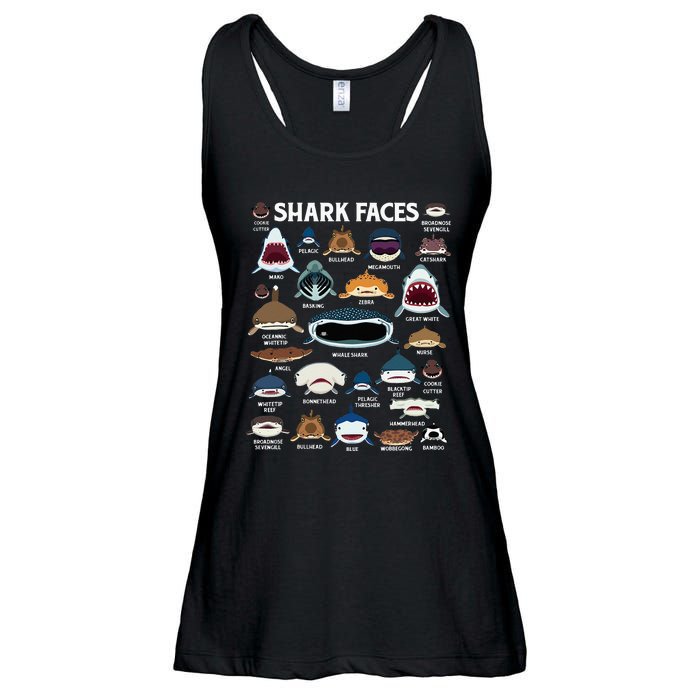 Types Of Sharks Faces Identification Birthday School Ladies Essential Flowy Tank