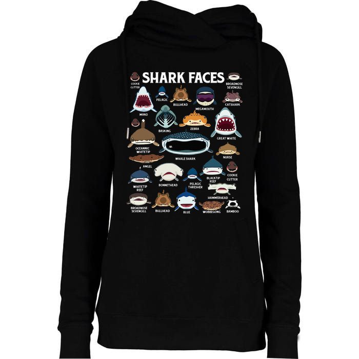 Types Of Sharks Faces Identification Birthday School Womens Funnel Neck Pullover Hood