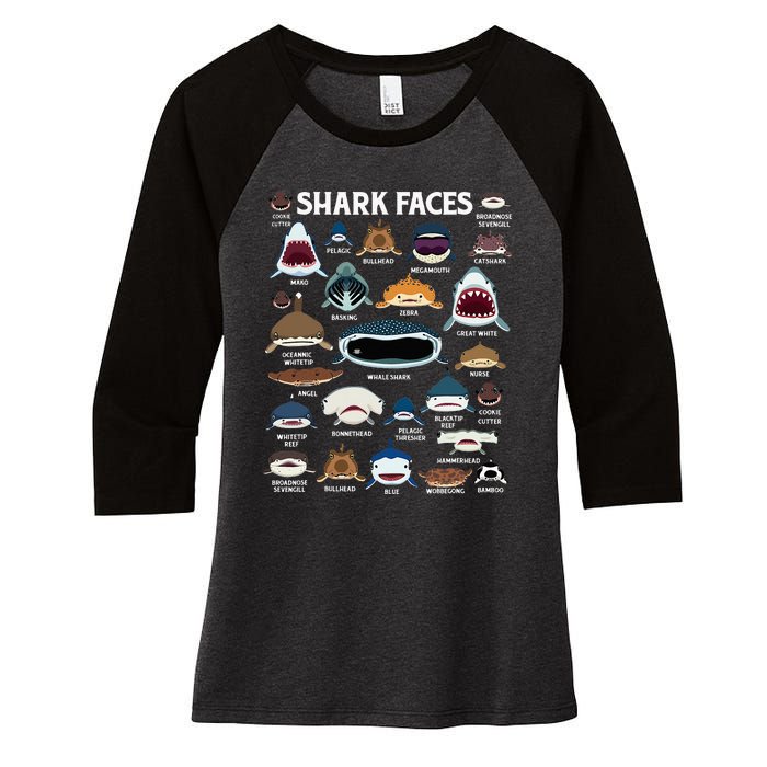 Types Of Sharks Faces Identification Birthday School Women's Tri-Blend 3/4-Sleeve Raglan Shirt