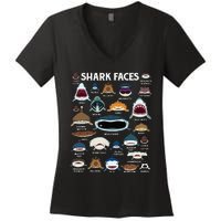 Types Of Sharks Faces Identification Birthday School Women's V-Neck T-Shirt