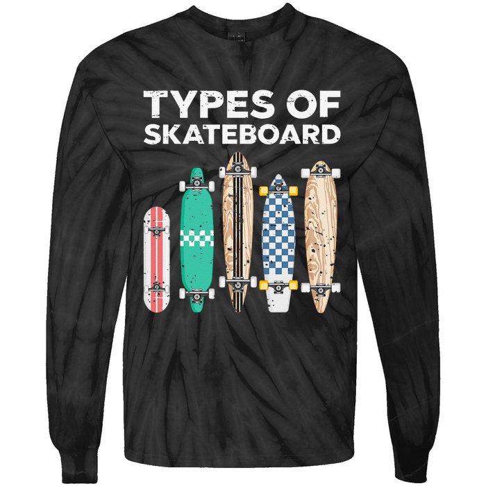 Types of skateboards skateboarding skating Tie-Dye Long Sleeve Shirt